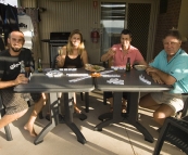 The four of us playing dominoes on our patio at Ningaloo Reef Resort