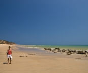 Lisa on the beach at Eco Beach