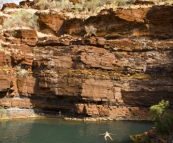 Lisa relaxing in the pool at the base of Fortescue Falls