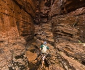 Sam making his way through the striking canyons of Weano Gorge