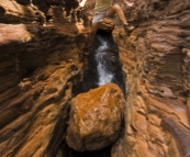 Lisa tackling the Spider Walk in Hancock Gorge