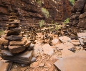 A huge rock garden built over time by hikers in Knox Gorge