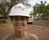 Lisa ready for a tour of the mining operation at Tom Price 