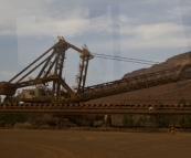 Shovels for loading the train at Tom Price mine