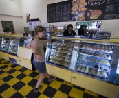 Lisa deciding on lunch at the Tom Price bakery