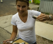 Lisa sampling some Coffin Bay oysters