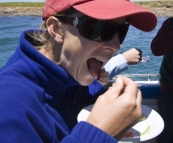 Lisa sampling some Bluefin Tuna sashimi