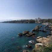 View of Hidirlik Kulesi and Antalya Bay from the cliffs near our hotel