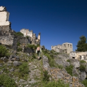 Lisa hiking through the ghost town of Kayakoy