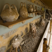 An array of amphoras at the Bodrum underwater archaeological museum