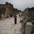 Lisa figuring out the ruins at Ephesus