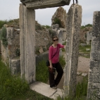 Lisa in a gate leading to the baptismal baths in the Church of Mary