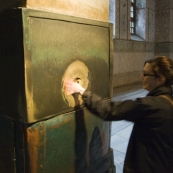 Sally harnessing the healing power of the Weeping Column inside Aya Sofya