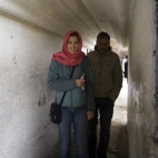 Lisa covered up on her way into the Blue Mosque