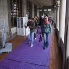 Lisa covered up on her way into the Blue Mosque