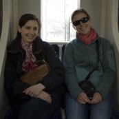 Sally and Lisa on the light rail on the way to Istiklal Caddesi