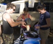 Chris, Lisa and Gina attacking the dishes at Smith Mill campsite