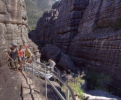 Chris, Lisa and Gina making their way through Grand Canyon on the way to The Pinnacles