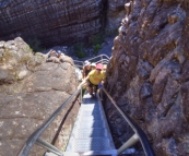 Gina climbing out of Grand Canyon on the way to The Pinnacles