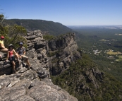 Chris, Gina, Lisa and Sam next to The Pinnacle with Halls Gap in the distance