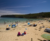 The busy beach at Port Campbell