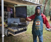 Chris cooking up a storm at our Wonnongatta River campsite