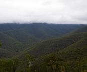 View of the Victorian Alps and low-hanging cloud from the Wombat Spur Track