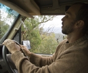 Sam driving cautiously along the Wombat Spur Track