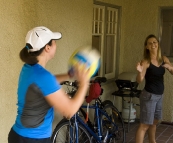 Bronte and Lisa exercising on the front porch