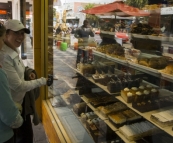 Lisa and Bronte admiring one of the many cake shops in Saint Kilda