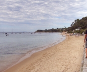 Sam walking along the beach in Portsea