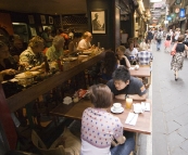 Having breakfast on Centre Place before the Australian Open