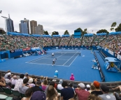 Rameez Junaid and Peter Luczak playing Philipp Marx and Igor Zelenay in the Margaret Court Arena