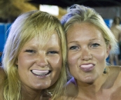 Stacey and her sister in the Heiniken Beer Garden