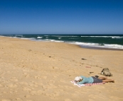 Lisa enjoying some quiet time at East Beach