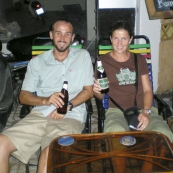 Sam and Lisa watching the world go by on a street in Ho Chi Minh City