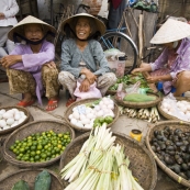 Locals peddling their wares in Hoi An\'s central market