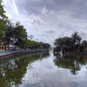 Tran Quoc Pagoda and the causeway south across Ho Tay Lake into central Hanoi