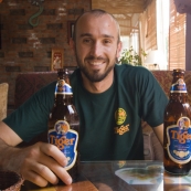 Sam enjoying a few Tiger beers at our favorite spot in central Hanoi: Gecko Cafe