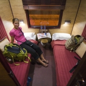 Lisa in our train cabin on the way from Hanoi to Lao Cai