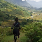 Mi leading the charge down to Lao Chai Village