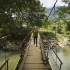 Walking across the valley to Mi's village