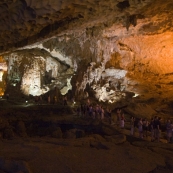 Hang Thien Cung cave in one of the islands of Halong Bay