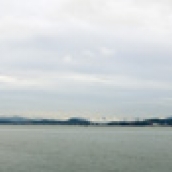 Panoramic view of Halong City as we chug back into the harbor