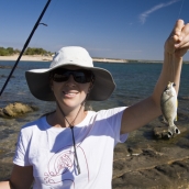 Lisa and a small reef fish at McGowan\'s Island