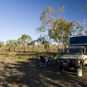 Our campsite behind the sand dunes north of Pago