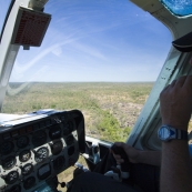 Cockpit view in our helicopter at Mitchell Falls