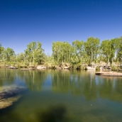 The swimming hole and river crossing at the Manning Falls campsite