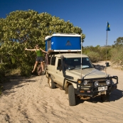 Lisa and The Tank at our campsite at Middle Lagoon