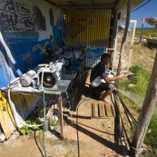 Polishing shells at the hatchery at One Arm Point